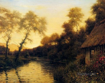 ルイ・アストン・ナイト Painting - 夕暮れ時のフランスの川の風景 ルイ・アストン・ナイト